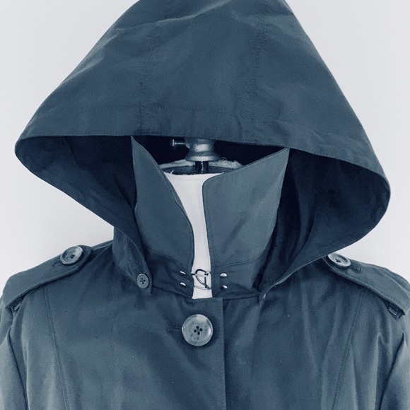 Michael Kors Navy Hooded Trench Coat Women L - Picture 4 of 8